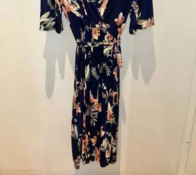 Chris & Carol Floral Wrap Dress In Navy In Blue