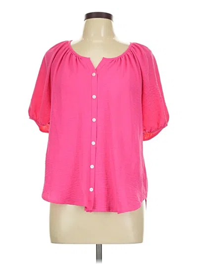 Pre-owned Chris & Carol Short Sleeve Blouse In Pink