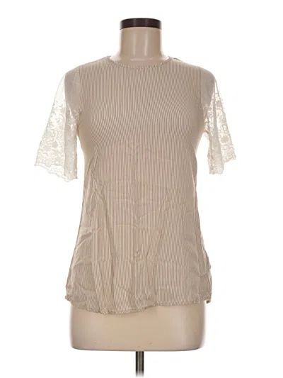 Pre-owned Chris & Carol Short Sleeve Top Tan Mock Neckline Tops