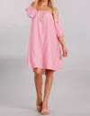 Chris & Carol Stripe Off The Shoulder Dress In Pink In Pink