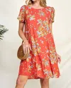 Chris & Carol Summer Floral Dress With Pockets In Coral In Pink