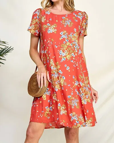Chris & Carol Summer Floral Dress With Pockets In Coral In Pink