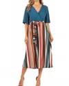 Chris & Carol V-neck Striped Midi Dress - Plus In Teal In Multi