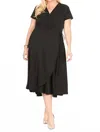 Chris & Carol V-neck Wrap Midi Dress In Black In Black