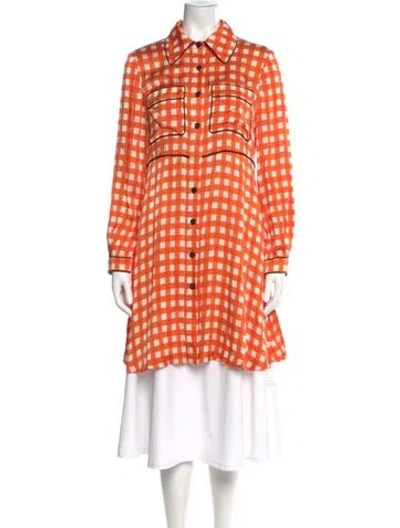 Pre-owned Chris By Christopher Bu Silk Plaid Print Tunic In Orange
