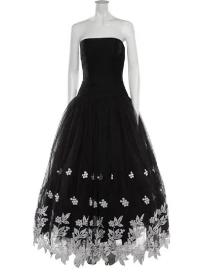 Pre-owned Chris Kole Floral Print Long Dress In Black