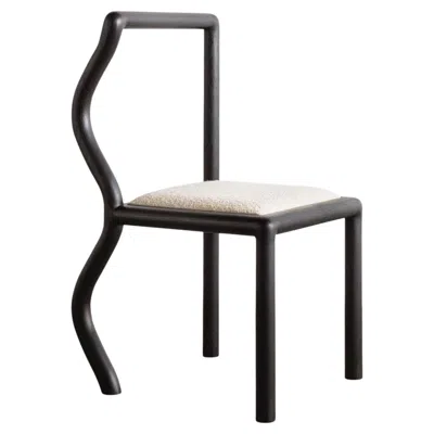Pre-owned Chris Miano Squiggle Dining Chair / Hand Sculpted Ebonized Oak & Natural Bouclé Upholstery In Brown