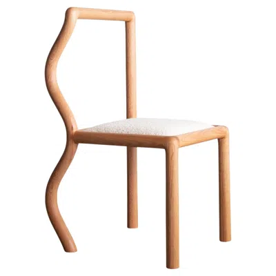 Pre-owned Chris Miano Squiggle Dining Chair / Hand Sculpted Red Oak & Natural Bouclé Upholstery