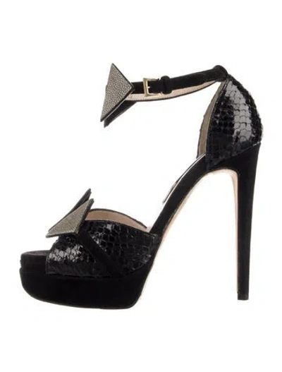 Pre-owned Chrissie Morris Nubuck Animal Print Slingback Pumps In Black