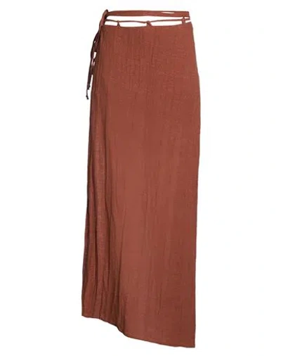 Christelle Nima Woman Maxi Skirt Brown Size L Cotton, Linen