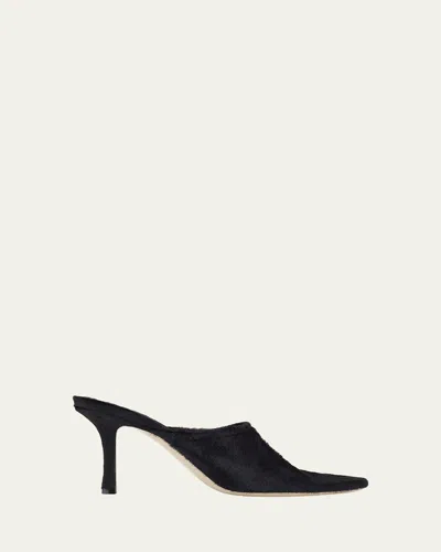 Christen 75mm Elipse Calf Hair Mules In Black