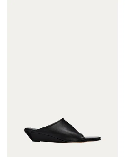 Christen 75mm Stretch Leather Wedge Mules In Black
