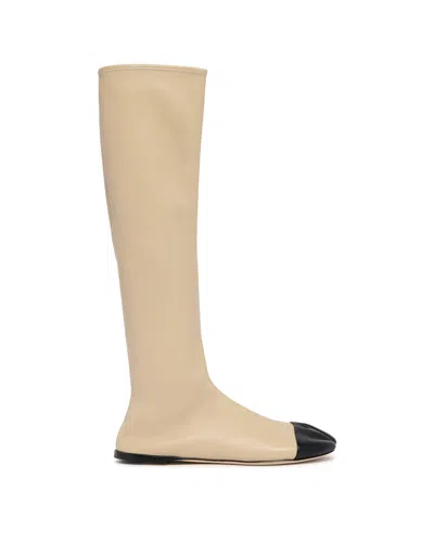 Christen Beige Leather Tabi Boots In Neutral