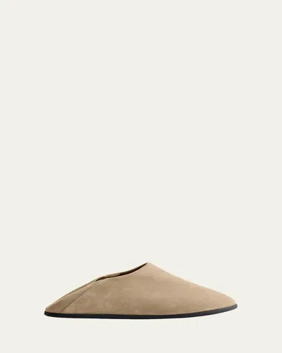Christen Big Bootie Suede Slipper Mules In Brown