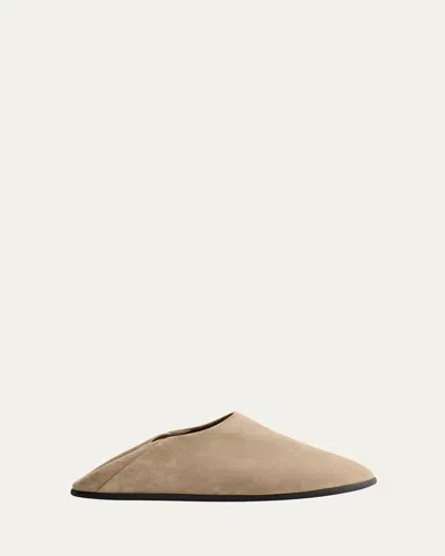 Christen Big Bootie Suede Slipper Mules In Brown