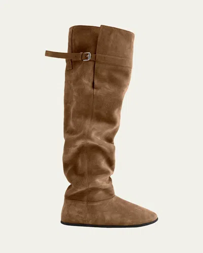 Christen Big Shearling-lined Suede Over-the-knee Boots In Brown