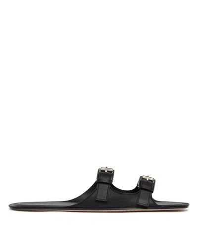 Christen Buckled Leather Flat Sandals In Black