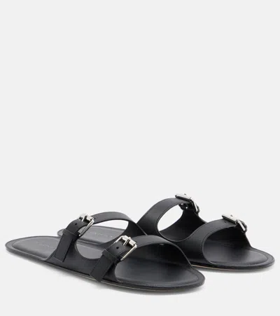 Christen Double Belt Leather Sandals In Black
