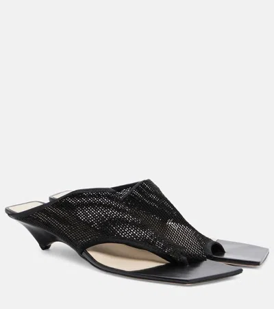 Christen Edge Stretch Leather-trimmed Mesh Mules In Black