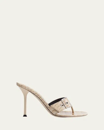 Christen Helix Croco Buckle Thong Sandals In Beige