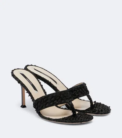 Christen Helix Leather Thong Sandals In Black