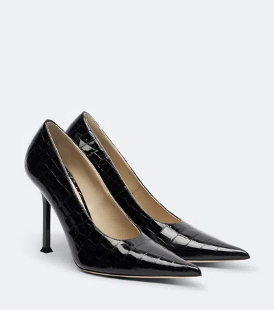 Christen Helix Snake-effect Leather Pumps In Black