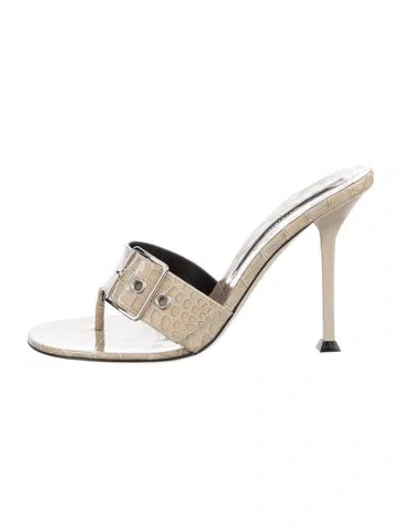 Pre-owned Christen Leather Animal Print Sandals In Neutrals