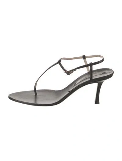 Pre-owned Christen Leather Slingback Sandals In Gray