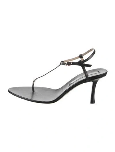 Pre-owned Christen Leather T-strap Sandals In Metallic/silver