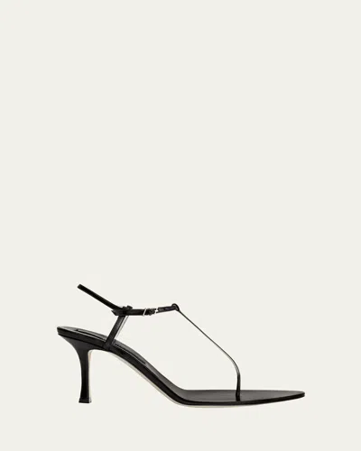 CHRISTEN MONO LEATHER T-STRAP STILETTO SANDALS