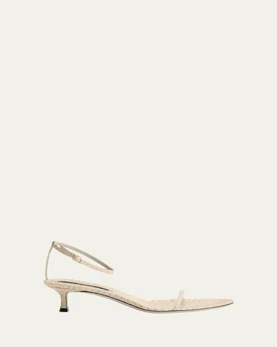 Christen Python Ankle-strap Sandals In Beige