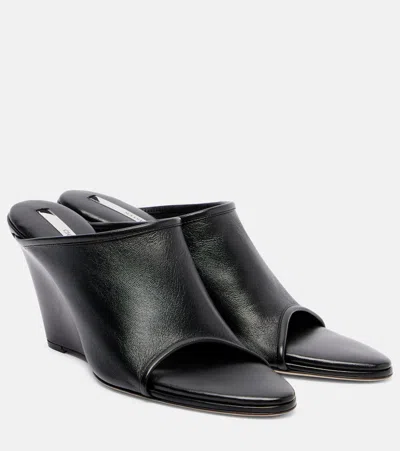 CHRISTEN STRAP STRETCH 75 LEATHER WEDGE MULES