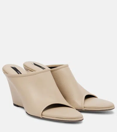 Christen Strap Stretch Leather Mules In Neutral