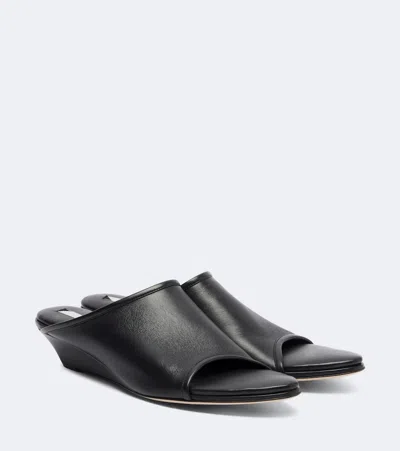 Christen Stretch Leather Wedge Mules In Black