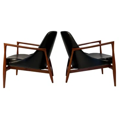Pre-owned Christensen & Larsen Pair Of Rare Ib Kofod-larsen Elizabeth Lounge Chairs, Solid Teak, Danish Modern In Brown