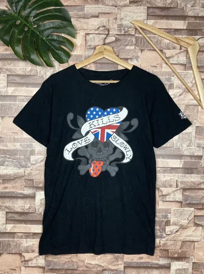 Pre-owned Christian Audigier Ed Hardy Kills Love Slowly Tee Y2k T8-2 In Black