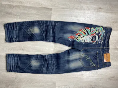 Pre-owned Christian Audigier X Ed Hardy By Christian Audigier Vintage Denim Pants Jeans In Beige