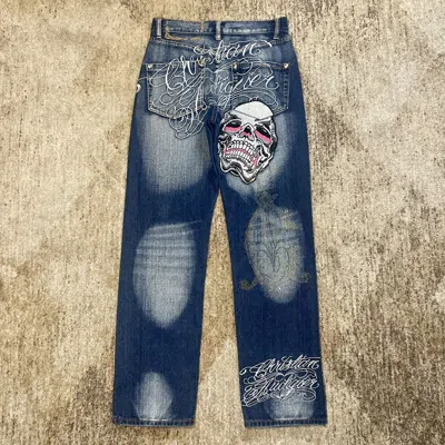 Pre-owned Christian Audigier X Ed Hardy Christian Audigier Skull Embroidered Rhinestone Y2k Jeans