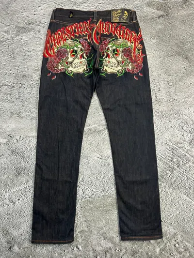 Pre-owned Christian Audigier X Ed Hardy Christian Audigier Vintage Jeans Big Logo Pants Y2k In Black