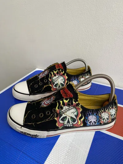 Pre-owned Christian Audigier X Ed Hardy Low Top Skeleton Sneakers By Christian Audigier In Black