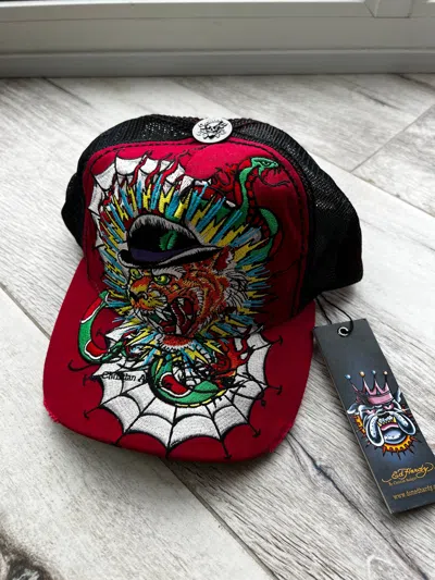 Pre-owned Christian Audigier X Ed Hardy New Don Ed Hardy Cap In Red