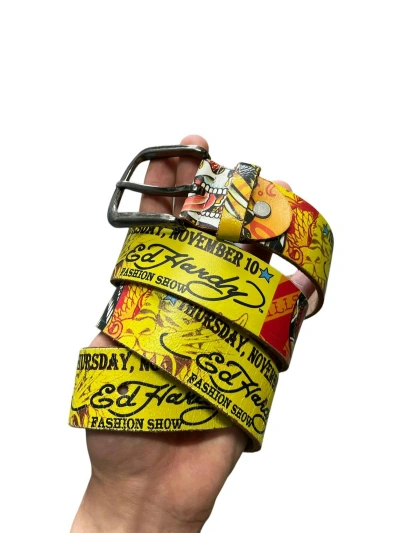 Pre-owned Christian Audigier X Ed Hardy Vintage Christian Audigier Ed Hardy Leather Aop Belt Y2k In Multicolor
