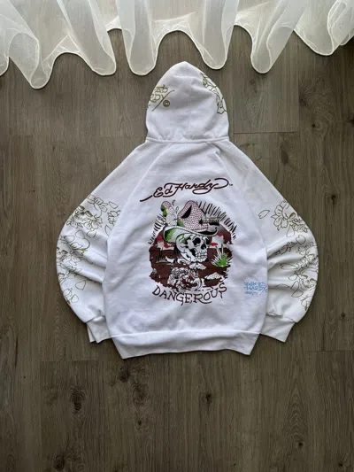 Pre-owned Christian Audigier X Ed Hardy Vintage Ed Hardy Christian Audigier White Hoodie