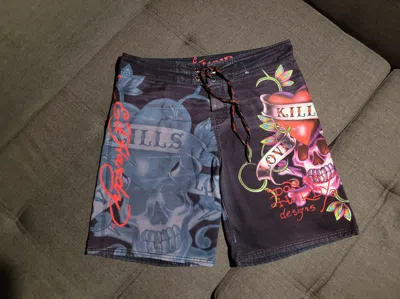 Pre-owned Christian Audigier X Ed Hardy Vintage Ed Hardy Shorts For Swimming In Multicolor