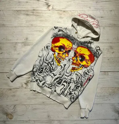 Pre-owned Christian Audigier X Ed Hardy Vintage Ed Hardy X Christian Audigier Hoodie Y2k Japan Skull In White