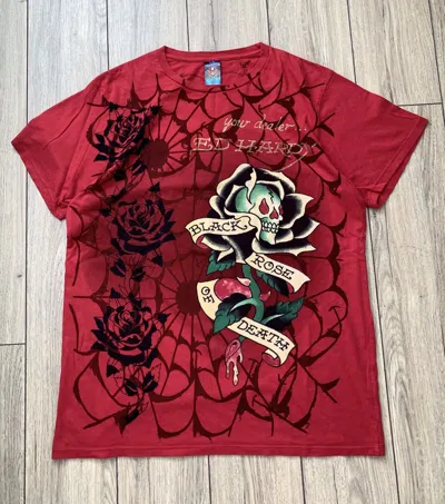 Pre-owned Christian Audigier X Ed Hardy Y2k Ed Hardy T-shirt Streetwear Style Japanesebrand In Red