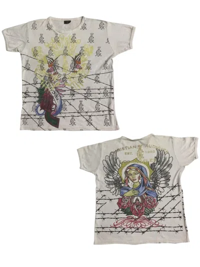 Pre-owned Christian Audigier X Ed Hardy Y2k Ed Hardy Yesus Tshirt Ringer Sleeve