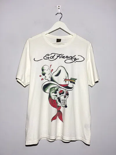 Pre-owned Christian Audigier X Ed Hardy Y2k Hype Streetwear Style White T-shirt