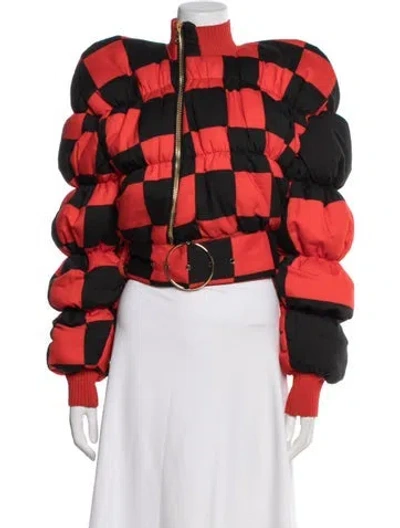 Pre-owned Christian Cowan 2018 Plaid Print Down Jacket In Red