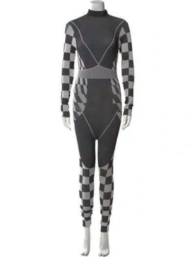 Pre-owned Christian Cowan Nylon Plaid Print Jumpsuit In Gray